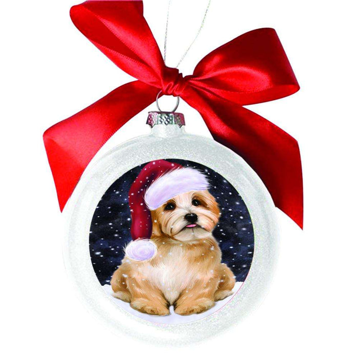 Let it Snow Christmas Holiday Whitedish Havanese Dog White Round Ball Christmas Ornament WBSOR48690