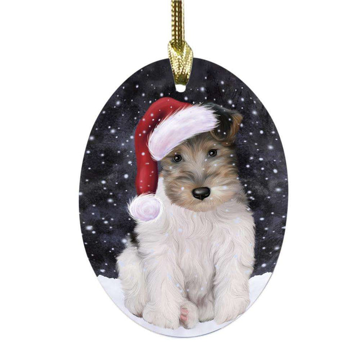 Let it Snow Christmas Holiday Wire Fox Terrier Dog Oval Glass Christmas Ornament OGOR48976