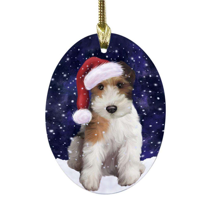 Let it Snow Christmas Holiday Wire Fox Terrier Dog Oval Glass Christmas Ornament OGOR48977