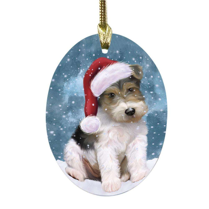 Let it Snow Christmas Holiday Wire Fox Terrier Dog Oval Glass Christmas Ornament OGOR48978