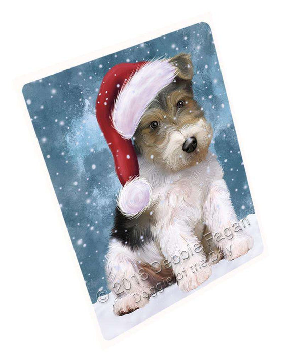 Let it Snow Christmas Holiday Wire Fox Terrier Dog Wearing Santa Hat Blanket BLNKT106374