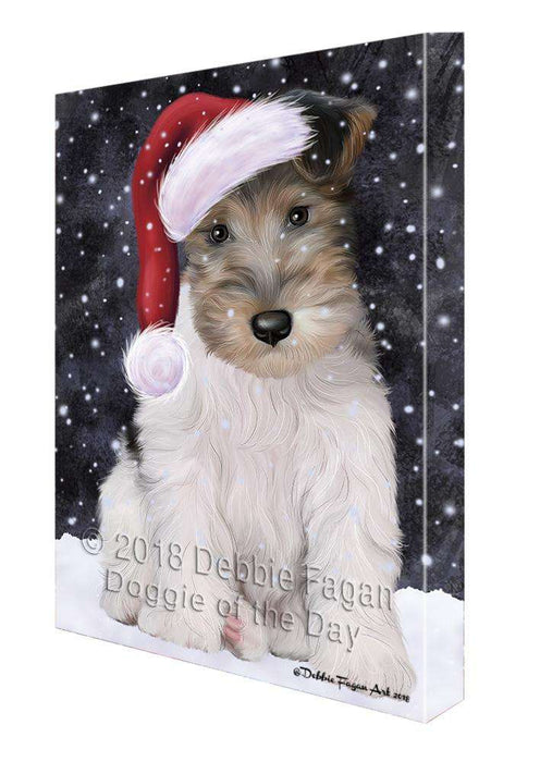 Let it Snow Christmas Holiday Wire Fox Terrier Dog Wearing Santa Hat Canvas Print Wall Art Décor CVS106865