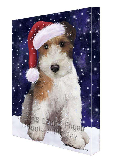 Let it Snow Christmas Holiday Wire Fox Terrier Dog Wearing Santa Hat Canvas Print Wall Art Décor CVS106874