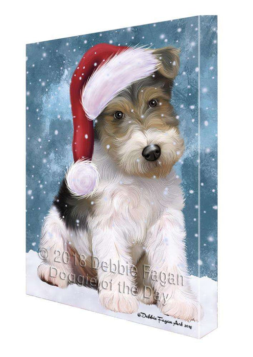Let it Snow Christmas Holiday Wire Fox Terrier Dog Wearing Santa Hat Canvas Print Wall Art Décor CVS106883