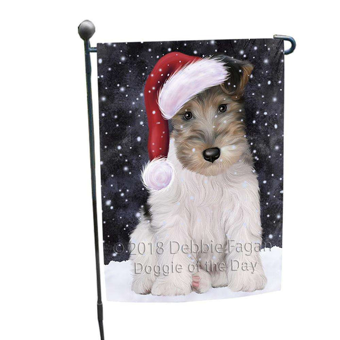 Let it Snow Christmas Holiday Wire Fox Terrier Dog Wearing Santa Hat Garden Flag GFLG54397