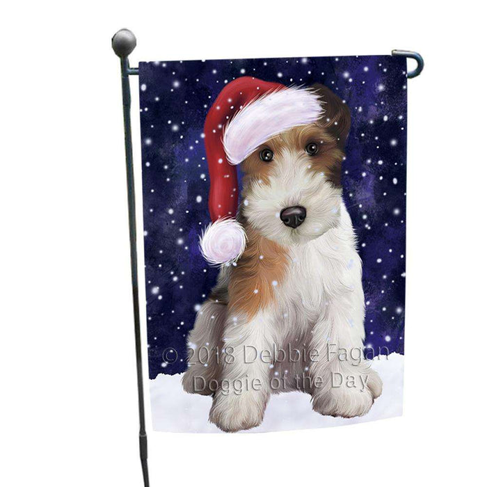 Let it Snow Christmas Holiday Wire Fox Terrier Dog Wearing Santa Hat Garden Flag GFLG54398