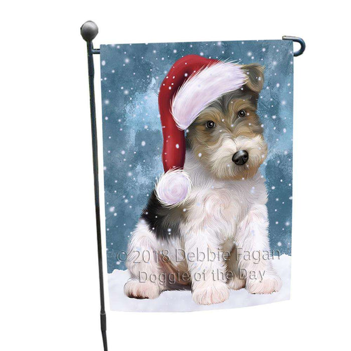 Let it Snow Christmas Holiday Wire Fox Terrier Dog Wearing Santa Hat Garden Flag GFLG54399