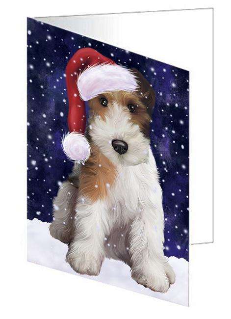 Let it Snow Christmas Holiday Wire Fox Terrier Dog Wearing Santa Hat Handmade Artwork Assorted Pets Greeting Cards and Note Cards with Envelopes for All Occasions and Holiday Seasons GCD67037