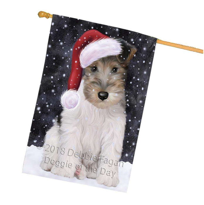 Let it Snow Christmas Holiday Wire Fox Terrier Dog Wearing Santa Hat House Flag FLG54533