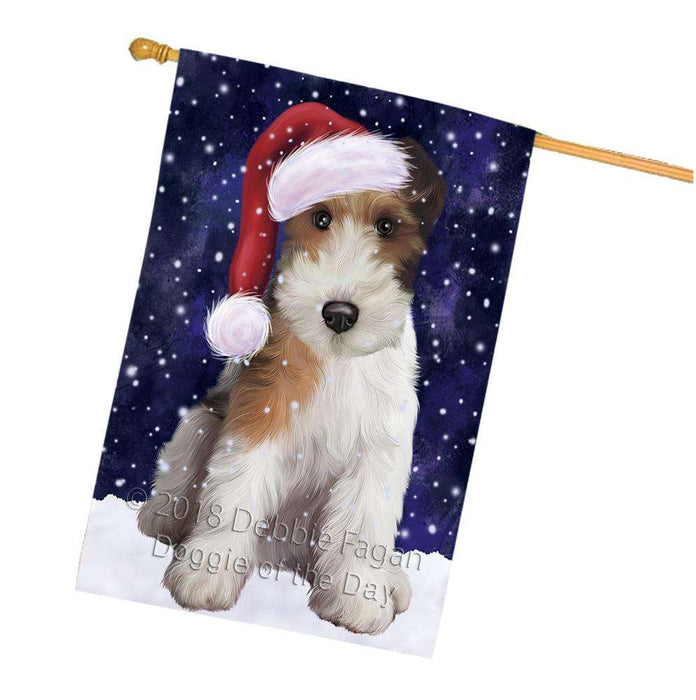 Let it Snow Christmas Holiday Wire Fox Terrier Dog Wearing Santa Hat House Flag FLG54534