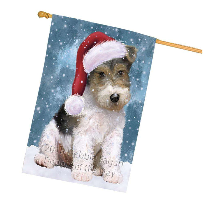 Let it Snow Christmas Holiday Wire Fox Terrier Dog Wearing Santa Hat House Flag FLG54535
