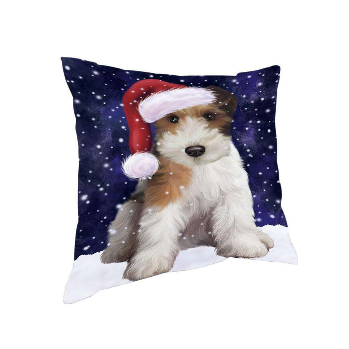 Let it Snow Christmas Holiday Wire Fox Terrier Dog Wearing Santa Hat Pillow PIL73968