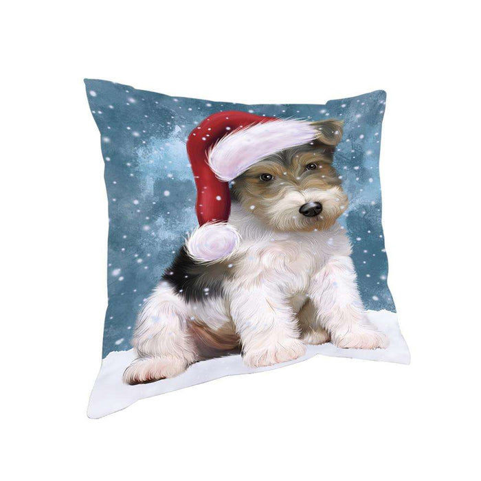 Let it Snow Christmas Holiday Wire Fox Terrier Dog Wearing Santa Hat Pillow PIL73972