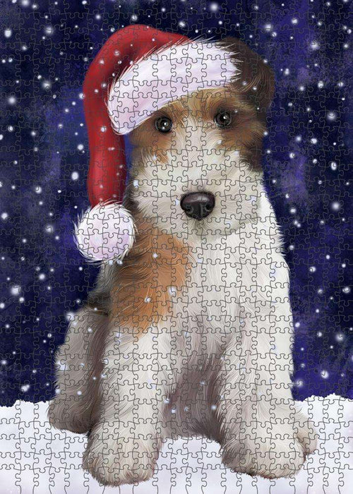 Let it Snow Christmas Holiday Wire Fox Terrier Dog Wearing Santa Hat Puzzle with Photo Tin PUZL84500