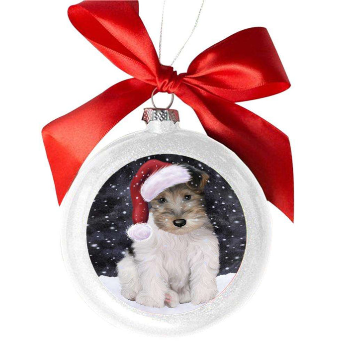 Let it Snow Christmas Holiday Wire Fox Terrier Dog White Round Ball Christmas Ornament WBSOR48976