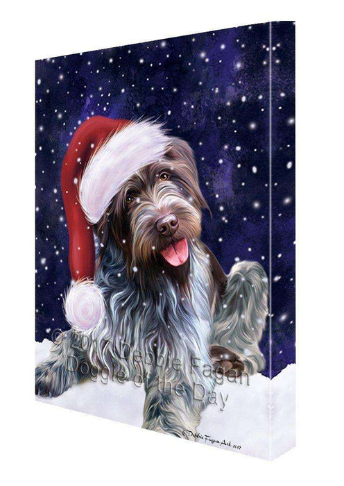 Let it Snow Christmas Holiday Wirehaired Pointing Griffon Dog Wearing Santa Hat Canvas Wall Art