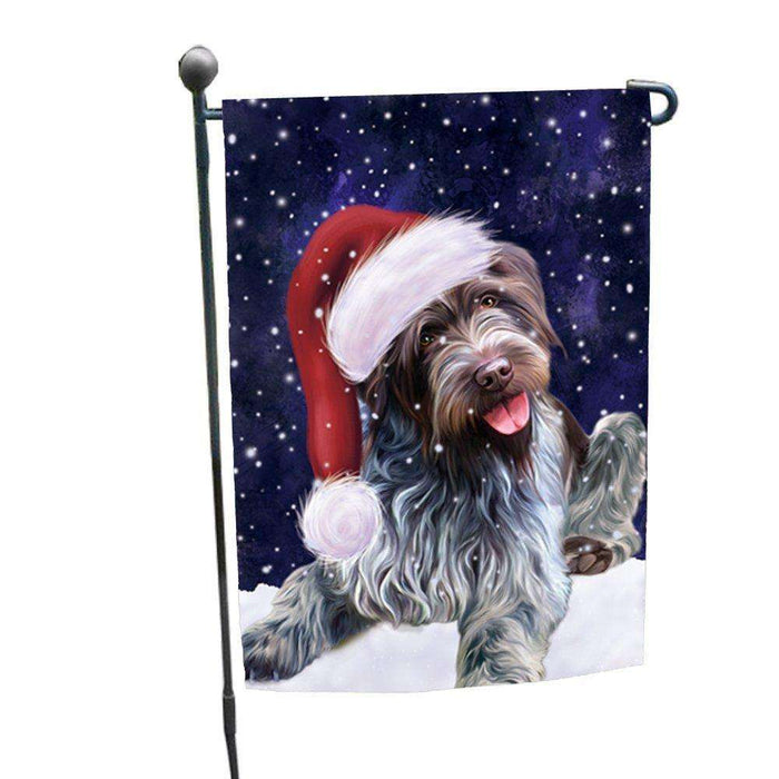 Let it Snow Christmas Holiday Wirehaired Pointing Griffon Dog Wearing Santa Hat Garden Flag