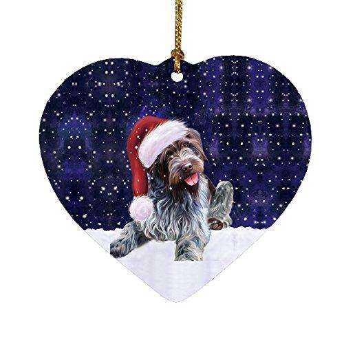 Let it Snow Christmas Holiday Wirehaired Pointing Griffon Dog Wearing Santa Hat Heart Ornament D251