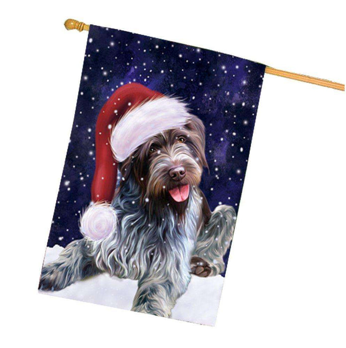 Let it Snow Christmas Holiday Wirehaired Pointing Griffon Dog Wearing Santa Hat House Flag