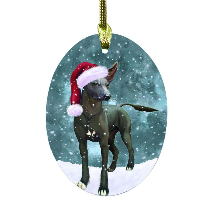 Let it Snow Christmas Holiday Xoloitzcuintli Mexican Haireless Dog Oval Glass Christmas Ornament OGOR48778