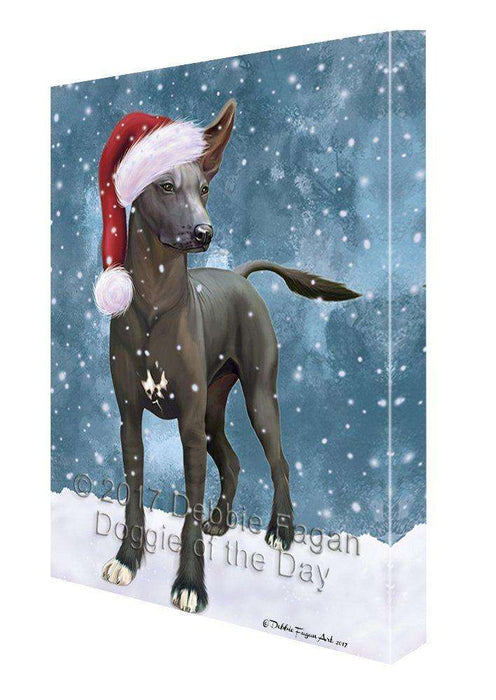 Let it Snow Christmas Holiday Xoloitzcuintli Mexican Haireless Dog Wearing Santa Hat Canvas Wall Art