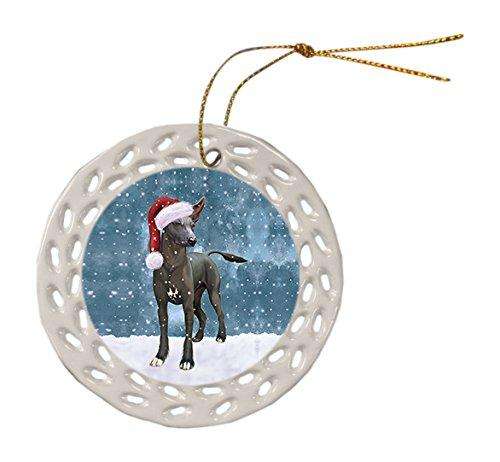 Let it Snow Christmas Holiday Xoloitzcuintli Mexican Haireless Dog Wearing Santa Hat Ceramic Doily Ornament D044