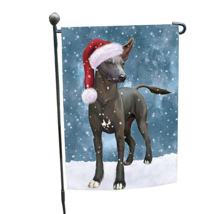 Let it Snow Christmas Holiday Xoloitzcuintli Mexican Haireless Dog Wearing Santa Hat Garden Flag