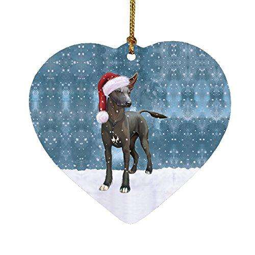 Let it Snow Christmas Holiday Xoloitzcuintli Mexican Haireless Dog Wearing Santa Hat Heart Ornament D252