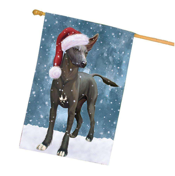 Let it Snow Christmas Holiday Xoloitzcuintli Mexican Haireless Dog Wearing Santa Hat House Flag
