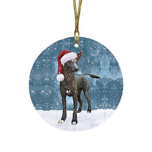 Let it Snow Christmas Holiday Xoloitzcuintli Mexican Haireless Dog Wearing Santa Hat Round Ornament D252