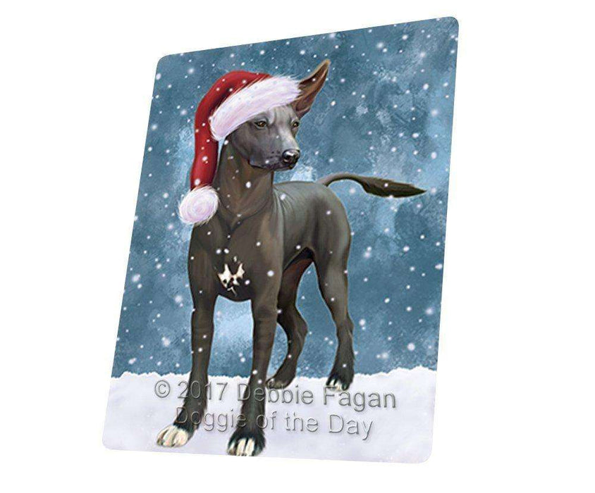 Let it Snow Christmas Holiday Xoloitzcuintli Mexican Haireless Dog Wearing Santa Hat Tempered Cutting Board (Small)