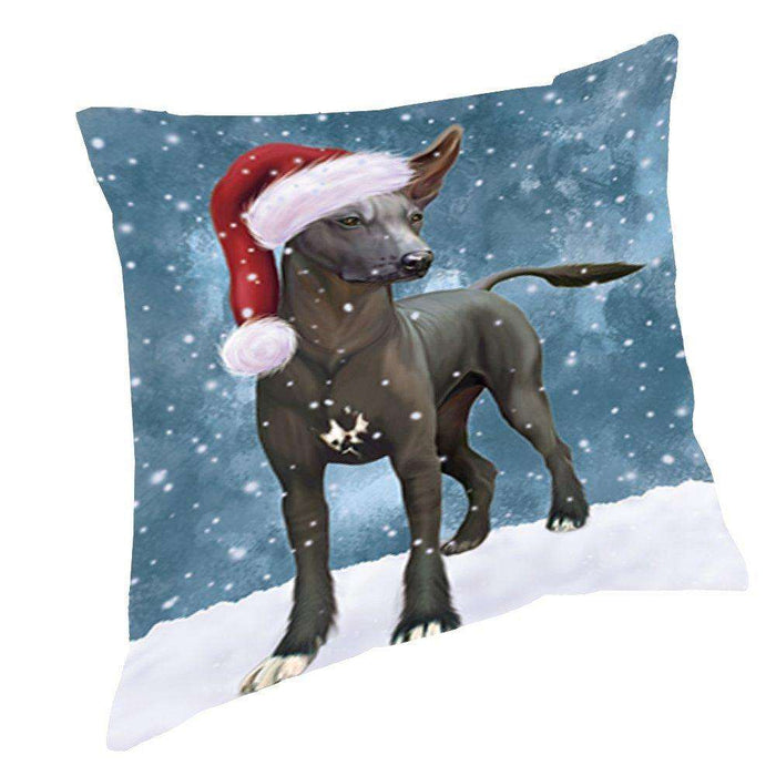 Let it Snow Christmas Holiday Xoloitzcuintli Mexican Haireless Dog Wearing Santa Hat Throw Pillow D410