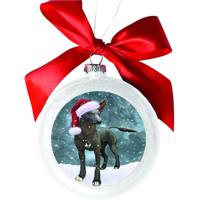 Let it Snow Christmas Holiday Xoloitzcuintli Mexican Haireless Dog White Round Ball Christmas Ornament WBSOR48778