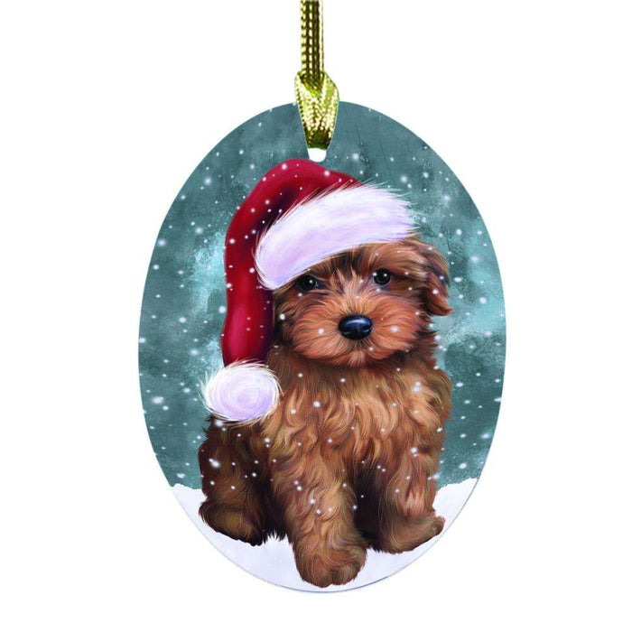 Let it Snow Christmas Holiday Yorkipoo Dog Oval Glass Christmas Ornament OGOR48981