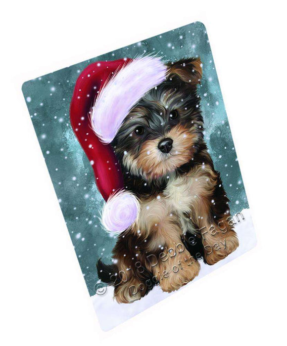 Let it Snow Christmas Holiday Yorkipoo Dog Wearing Santa Hat Blanket BLNKT106392