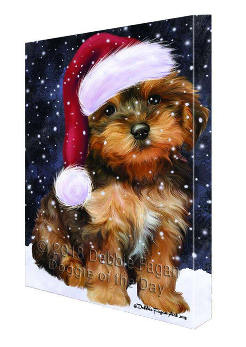Let it Snow Christmas Holiday Yorkipoo Dog Wearing Santa Hat Canvas Print Wall Art Décor CVS106892