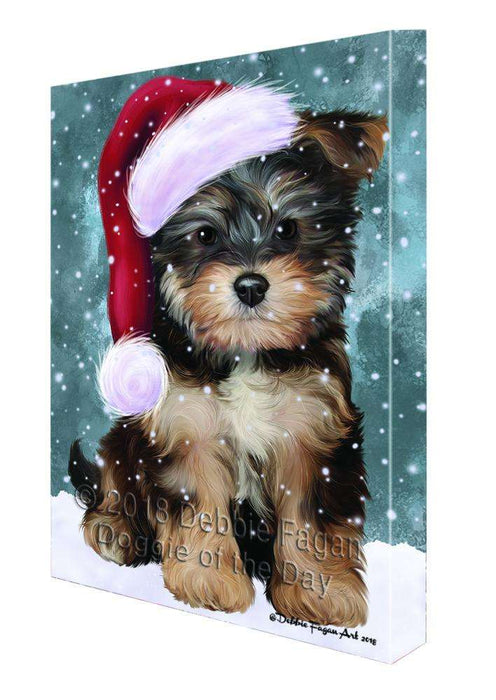 Let it Snow Christmas Holiday Yorkipoo Dog Wearing Santa Hat Canvas Print Wall Art Décor CVS106901