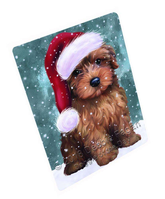 Let it Snow Christmas Holiday Yorkipoo Dog Wearing Santa Hat Cutting Board C67464