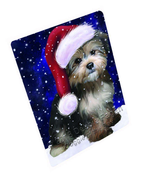 Let it Snow Christmas Holiday Yorkipoo Dog Wearing Santa Hat Cutting Board C67470