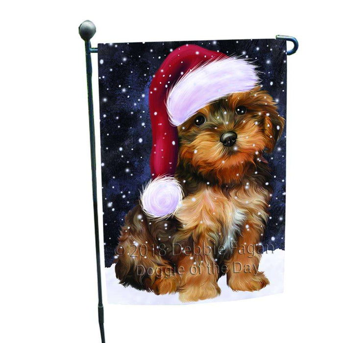 Let it Snow Christmas Holiday Yorkipoo Dog Wearing Santa Hat Garden Flag GFLG54400