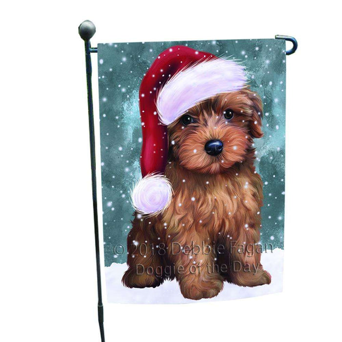 Let it Snow Christmas Holiday Yorkipoo Dog Wearing Santa Hat Garden Flag GFLG54402