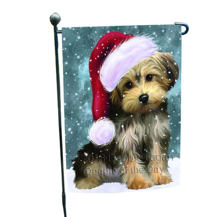 Let it Snow Christmas Holiday Yorkipoo Dog Wearing Santa Hat Garden Flag GFLG54403