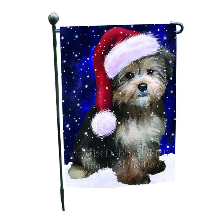 Let it Snow Christmas Holiday Yorkipoo Dog Wearing Santa Hat Garden Flag GFLG54404