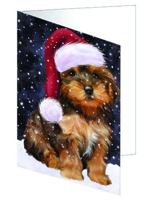 Let it Snow Christmas Holiday Yorkipoo Dog Wearing Santa Hat Handmade Artwork Assorted Pets Greeting Cards and Note Cards with Envelopes for All Occasions and Holiday Seasons GCD67043