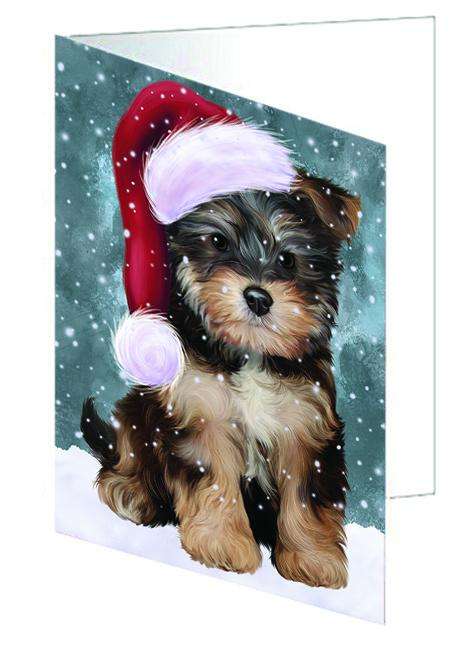 Let it Snow Christmas Holiday Yorkipoo Dog Wearing Santa Hat Handmade Artwork Assorted Pets Greeting Cards and Note Cards with Envelopes for All Occasions and Holiday Seasons GCD67046