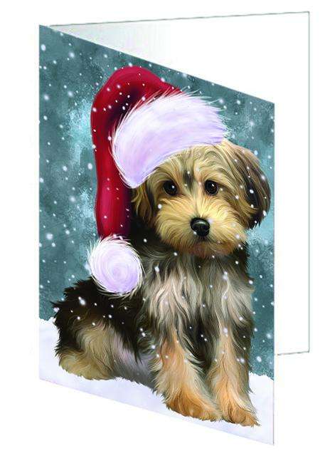 Let it Snow Christmas Holiday Yorkipoo Dog Wearing Santa Hat Handmade Artwork Assorted Pets Greeting Cards and Note Cards with Envelopes for All Occasions and Holiday Seasons GCD67052