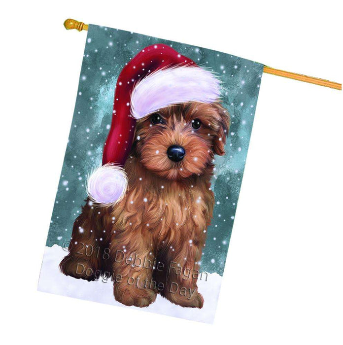 Let it Snow Christmas Holiday Yorkipoo Dog Wearing Santa Hat House Flag FLG54538