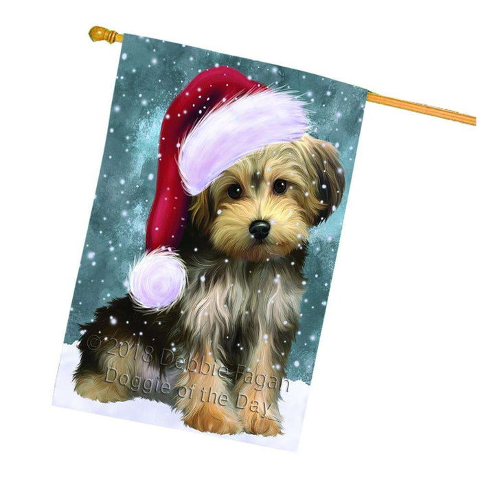 Let it Snow Christmas Holiday Yorkipoo Dog Wearing Santa Hat House Flag FLG54539