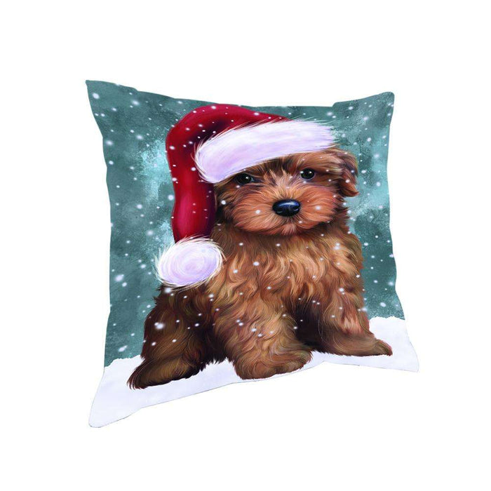 Let it Snow Christmas Holiday Yorkipoo Dog Wearing Santa Hat Pillow PIL73984