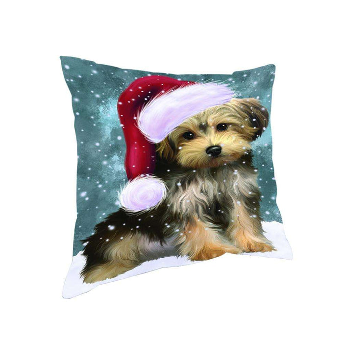 Let it Snow Christmas Holiday Yorkipoo Dog Wearing Santa Hat Pillow PIL73988